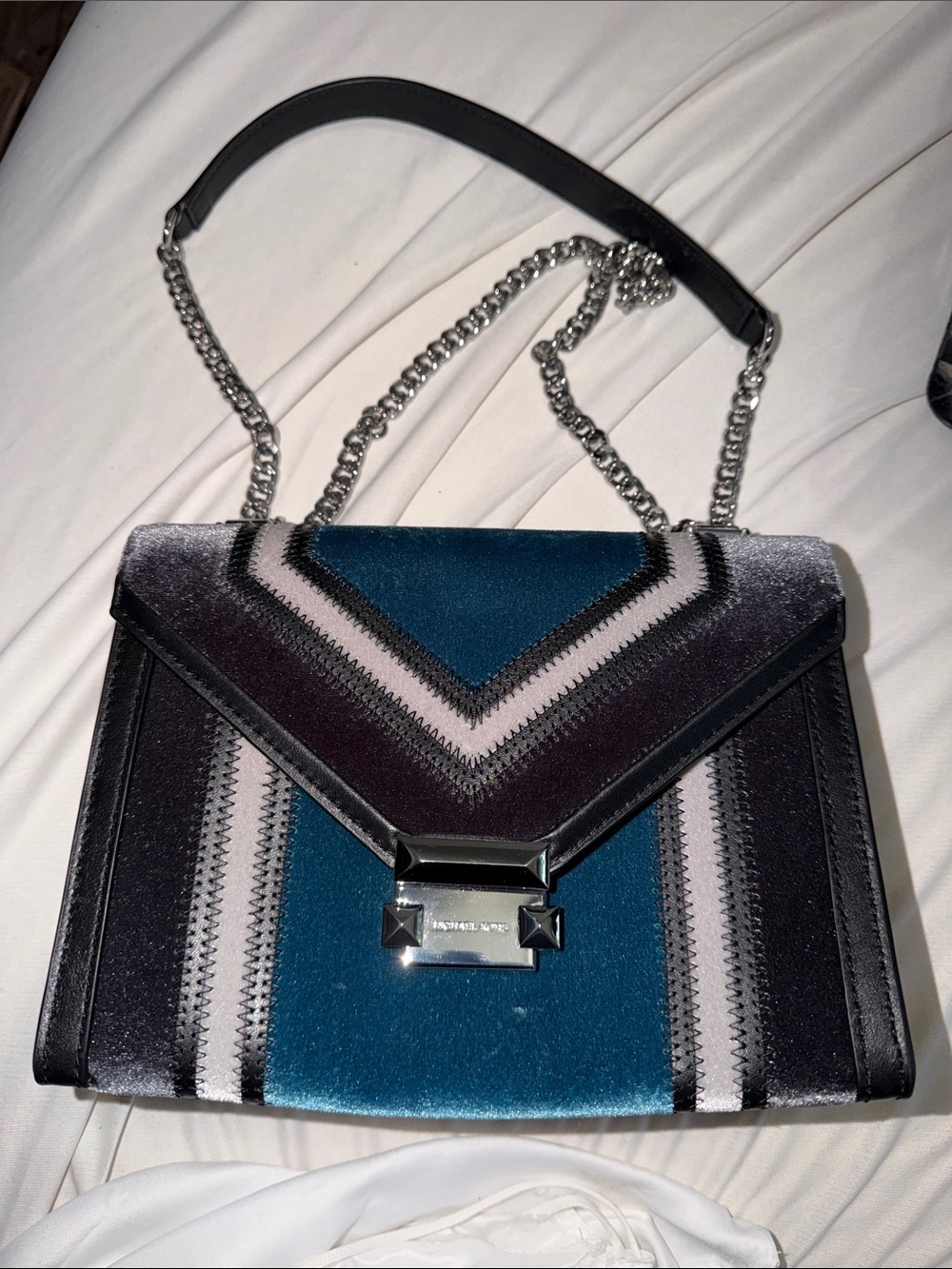 Michael Kors Teal, Black and Gray Chevron Crossbody Bag
